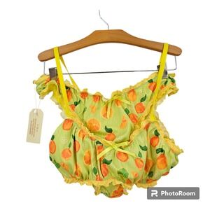 Aurelle Bikini Set Yellow Orange Citrus Fruit Ruffles Beach Swimwear NWT Size XL